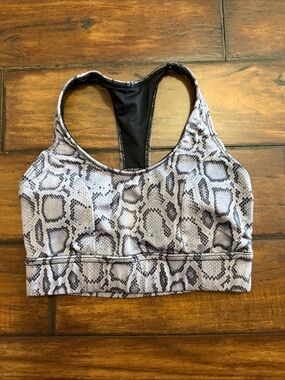 Onzie Gray and Black Snakeskin Print Sports Bra With Padding